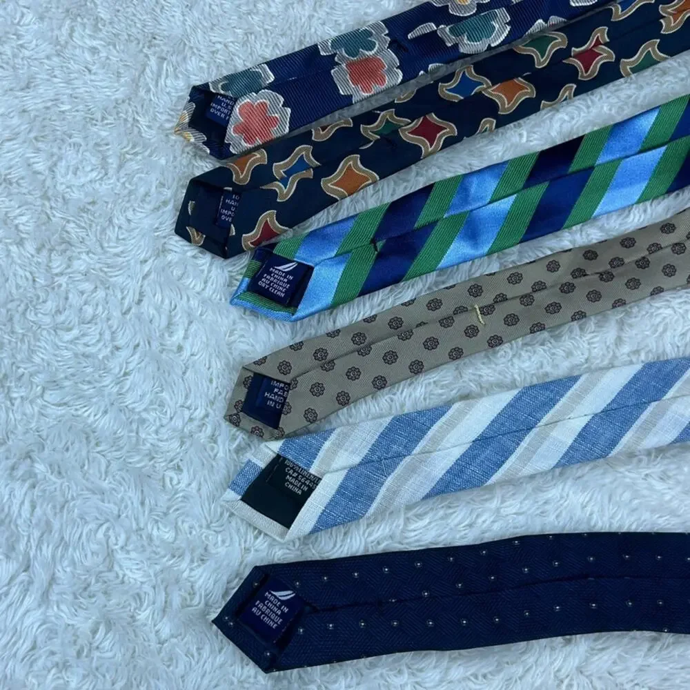 Preppy Blue necktie Lot - Lands End, Nautica, J Crew 6 tie bundle silk and linen